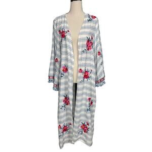 Altar'd State Kimono Striped Embroidered Floral Longline Size Medium